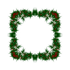 Fototapeta na wymiar Chrismas wreath graphic picture frame. red and green. Square shape.