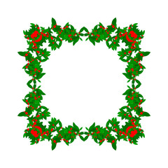 Chrismas wreath graphic picture frame. red and green. Square shape.
