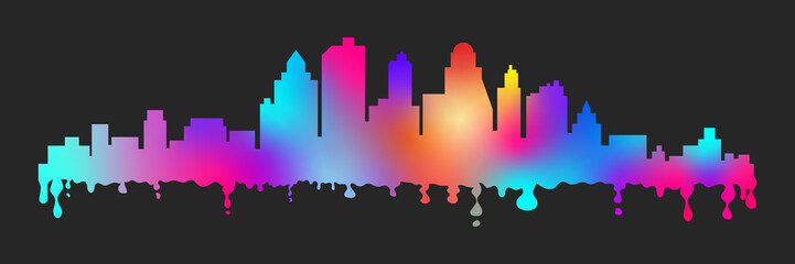 Colorful vector cartoon blots stylized cityscape silhouette