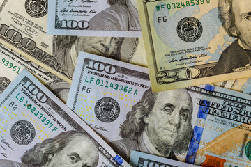 One hundred american dollars banknotes close up