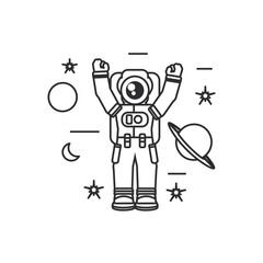 astronaut suit with hands up and set icons