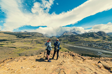 Looking at mountain.