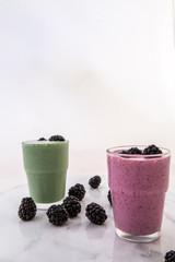 Spirulina and Acai Bowl Breakfast with Blackberry