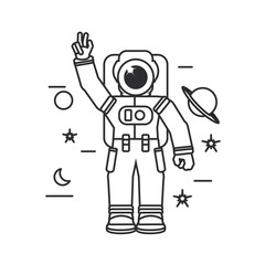 astronaut suit greeting with set icons