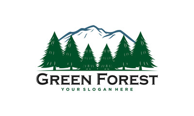 Fototapeta premium Green Forest logo. Pine and mountain vector illustration