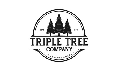 Triple tree logo design. Pine forest vector illustration
