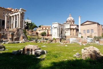 Fototapeta na wymiar Forum in Rome with a blue sky background