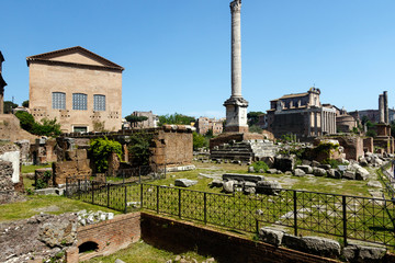Forum in Rome with a blue sky background