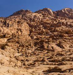 Fototapeta premium Egypt. Mount Sinai in the morning at sunrise. (Mount Horeb, Gabal Musa, Moses Mount). Pilgrimage place and famous touristic destination.