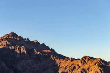 Egypt. Mount Sinai in the morning at sunrise. (Mount Horeb, Gabal Musa, Moses Mount). Pilgrimage place and famous touristic destination.