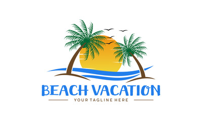 Beach vacation logo design. Summer holiday vector design