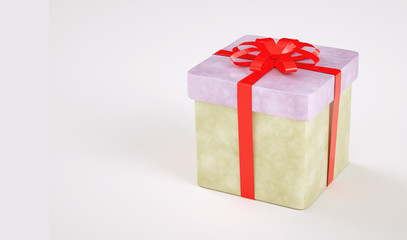 3d illustration gift box with red ribbon bow