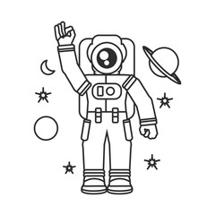 astronaut suit greeting with set icons