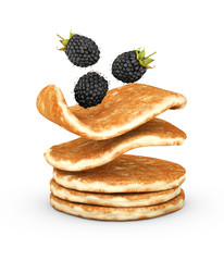 3d Illustration of pancake with fresh blackberry isolated on white background