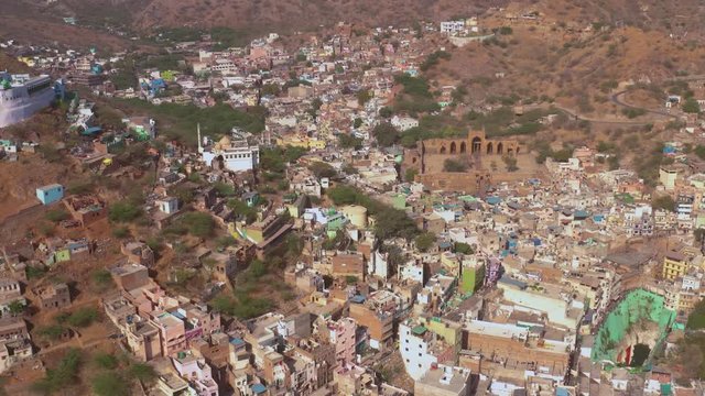 Ancient ruins Adhai din ka jhopra, Ajmer, India, 4k aerial drone