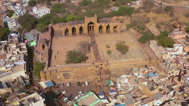 Ancient ruins Adhai din ka jhopra, Ajmer, India, 4k aerial drone