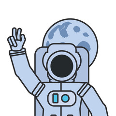 astronaut suit greeting with moon isolated icon