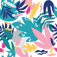 Tropical leaves seamless pattern background. Sketch for wrapping paper, floral textile, background fill, fabric.