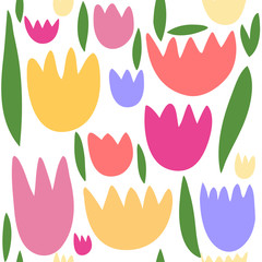 Fototapeta na wymiar Hand drawn tulips seamless pattern background.Sketch for wrapping paper, floral textile, background fill, fabric.
