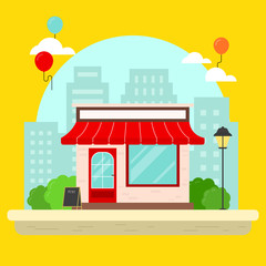 Storefront in city. Flat style vector illustration.