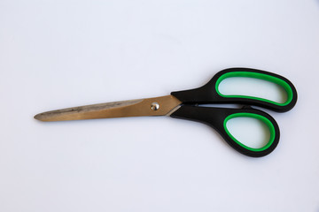 Scissors for office and home. The plastic handles of the scissors.