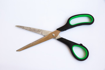 Scissors for office and home. The plastic handles of the scissors.