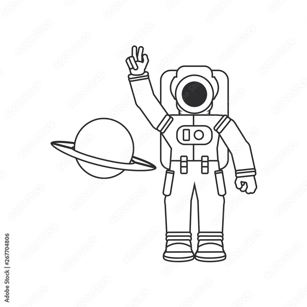 Poster astronaut suit with planet saturn