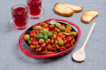 Slices of stewed vegetables