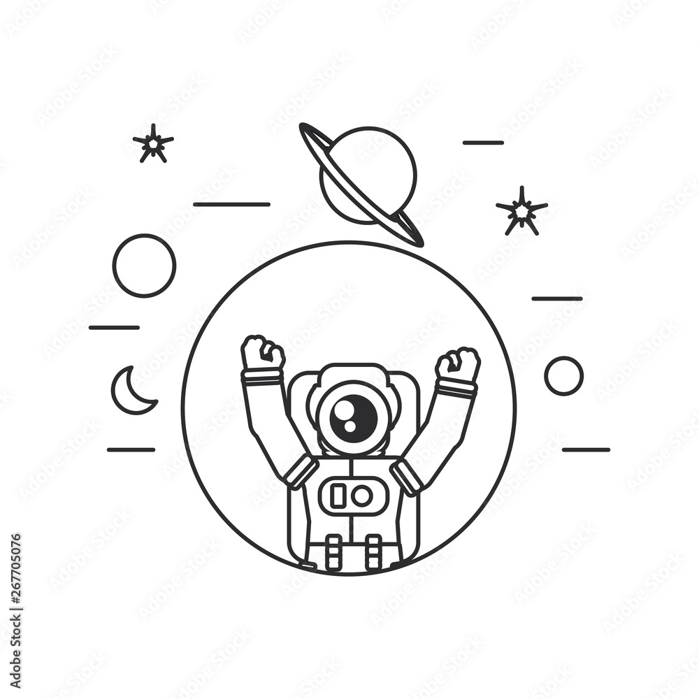 Poster astronaut suit in frame circular with set icons
