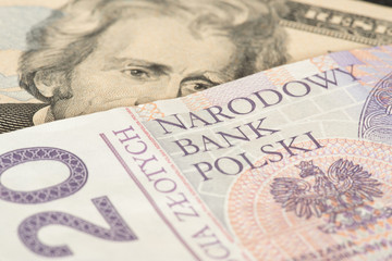 Geldscheine Dollar und polnische Zloty PLN