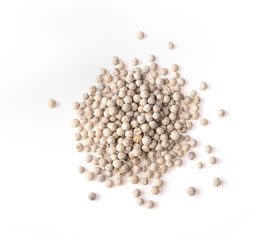 Peppercorns isolated top view on white background