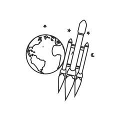 rocket startup with planet earth