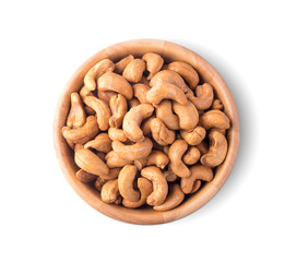 Baked Cashew Nuts Top Veiw on white background