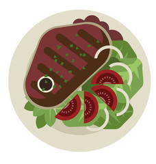 tasty grilled beef with salad