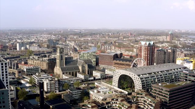 Drone shot of Rotterdam. The city in the Netherlands as seen from the birds eye view.
