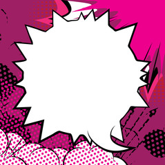 Vector illustrated retro comic book background with big blank speech bubble, pop art vintage style backdrop.