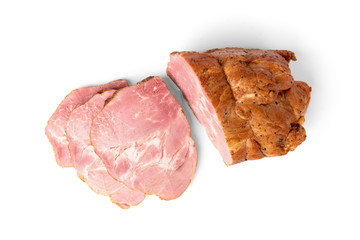 Smoked pork meat isolated on white background. 