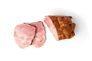 Smoked pork meat isolated on white background. 