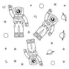 Obraz premium pattern of astronauts suits with planet saturn and stars
