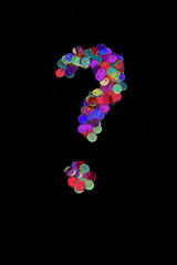 Naklejka na ściany i meble Holographic glitter question mark from sequins.Copy space.Vertical image.