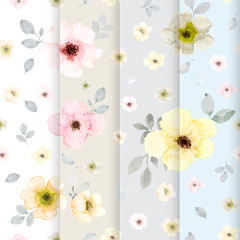 Set 4 of cute flower watercolor seamless pattern collection