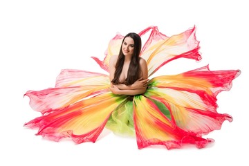 Beautiful brunette in flower style skirt view