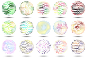 Vector set of colored 3d spheres.Halftone effect.
