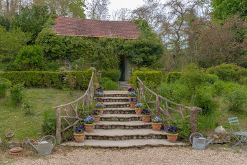 Giverny, France - 05 07 2019: The gardens of Claude Monet in Giverny. The Hotel Baudy
