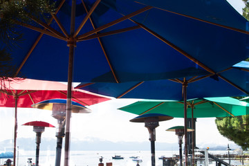 Lakeside colorful umbrellas