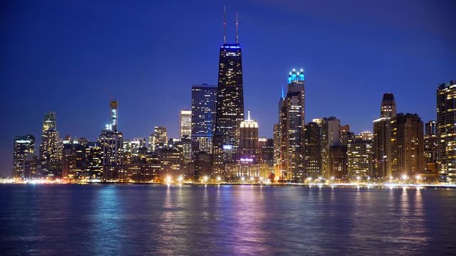 Chicago skyline at night time lapse