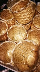 a number of wicker baskets, the concept of ecology and plastic rejection