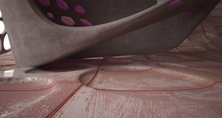 Empty smooth abstract room interior of sheets rusted metal . Architectural background. 3D illustration and rendering