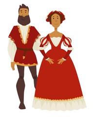Renaissance style couple man and woman ball gown and leggings