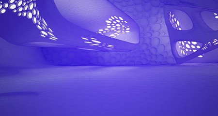 Abstract violet drawing interior multilevel public space with window. 3D illustration and rendering.